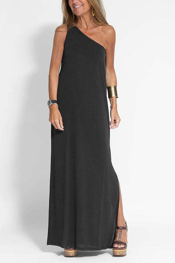 Flawless and Free One Shoulder Relaxed Slit Maxi Dress