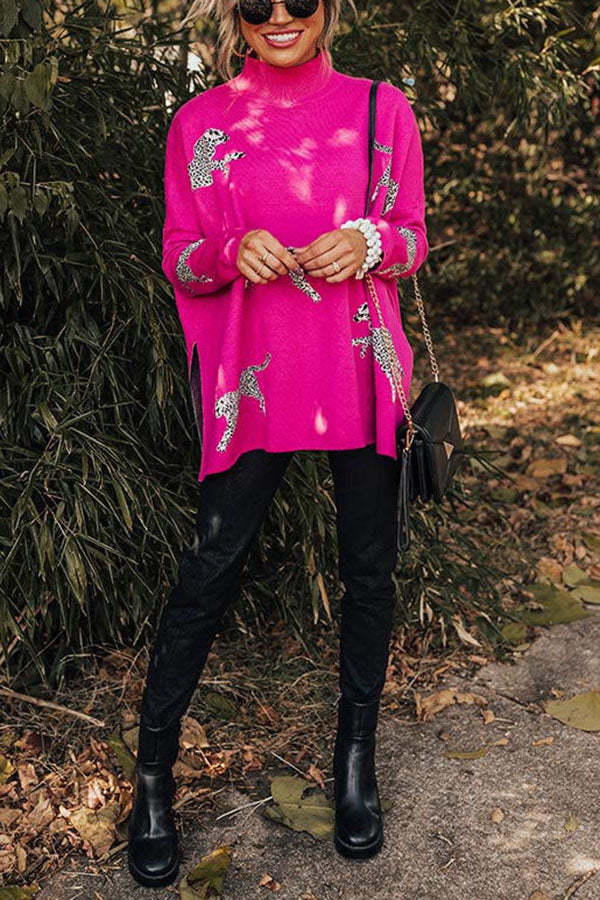 Cozy and Kind Leopard Slit Relaxed Sweatshirt 