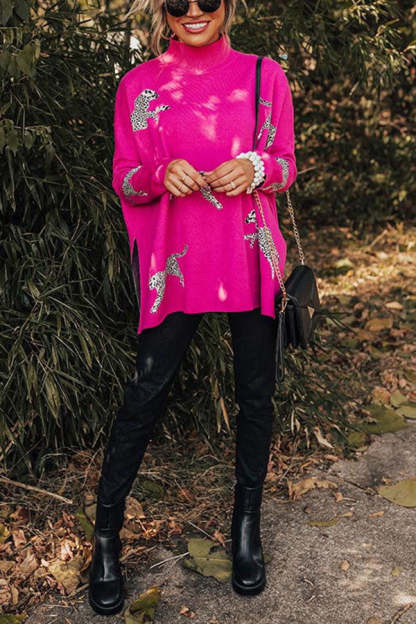 Cozy and Kind Leopard Slit Relaxed Sweatshirt 