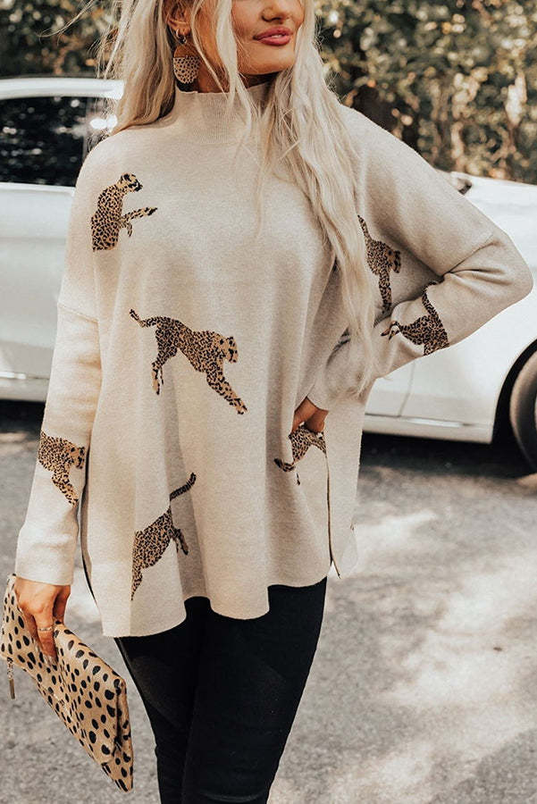 Cozy and Kind Leopard Slit Relaxed Sweatshirt 