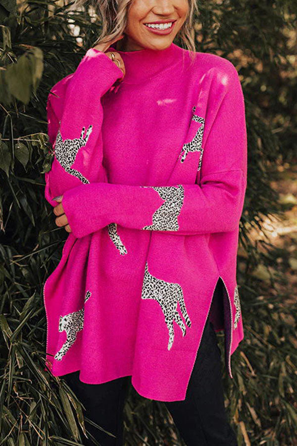 Cozy and Kind Leopard Slit Relaxed Sweatshirt 