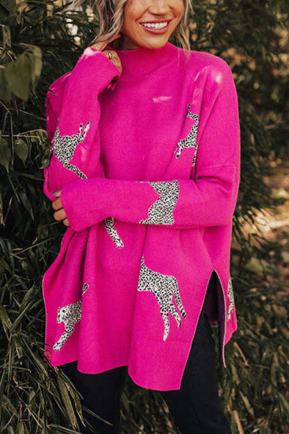 Cozy and Kind Leopard Slit Relaxed Sweatshirt 