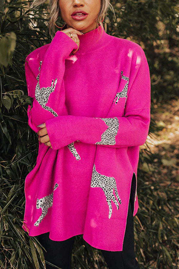 Cozy and Kind Leopard Slit Relaxed Sweatshirt 