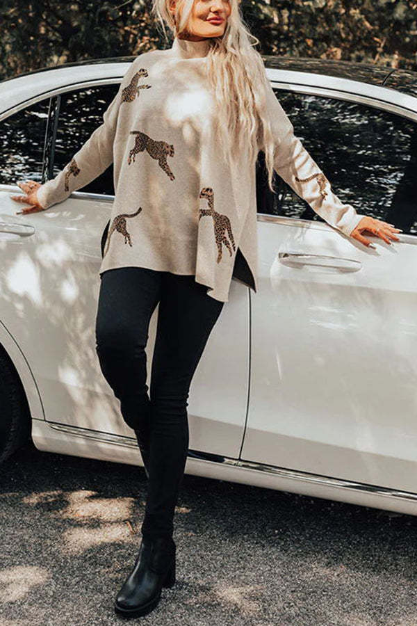 Cozy and Kind Leopard Slit Relaxed Sweatshirt 