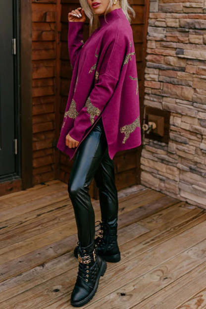 Cozy and Kind Leopard Slit Relaxed Sweatshirt 
