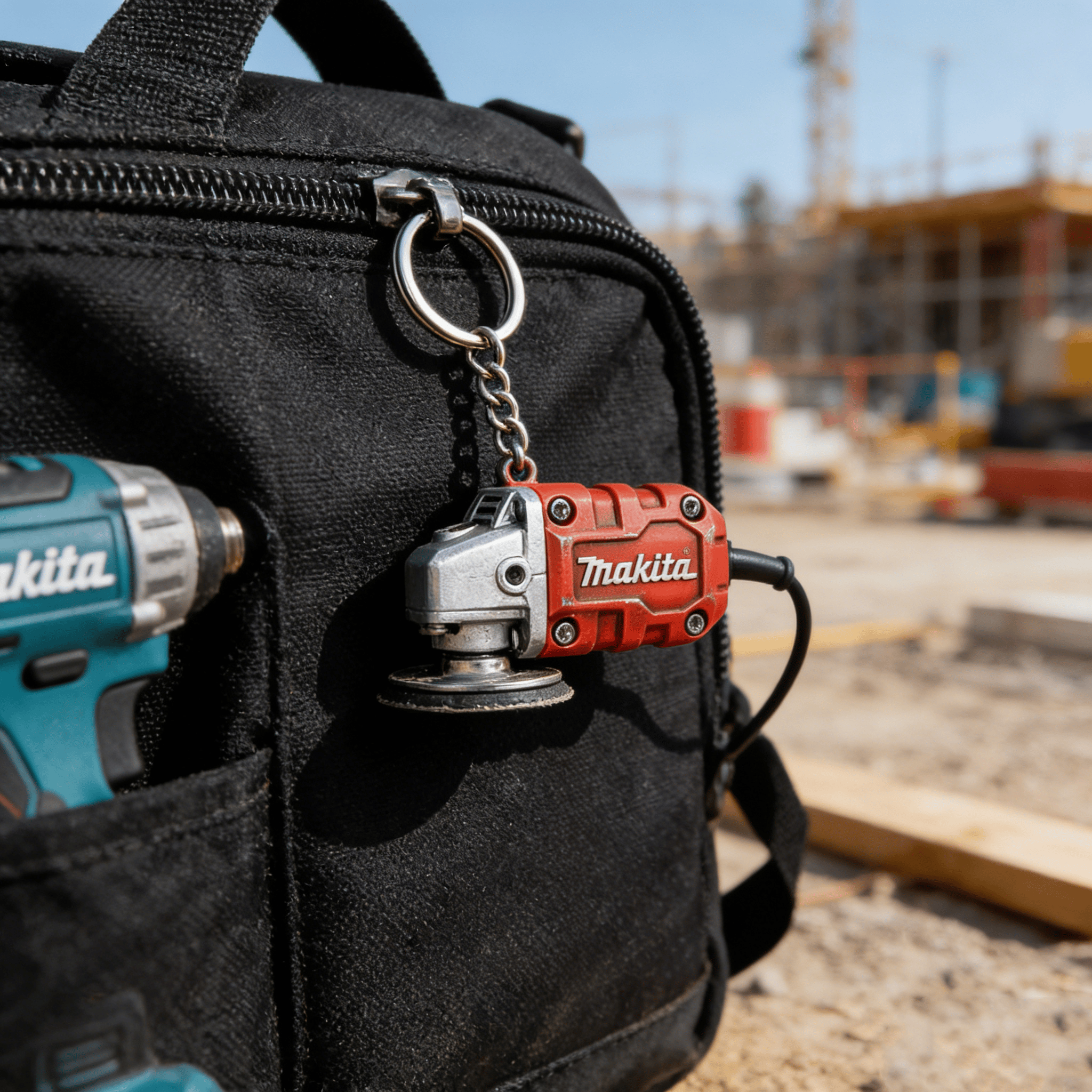 🛠️Privjesak za ključeve 2 u 1 s mini brusilicom inspiriranom Makitom: alat za zaglađivanje u pokretu + kolekcionarski predmet za entuzijaste alata