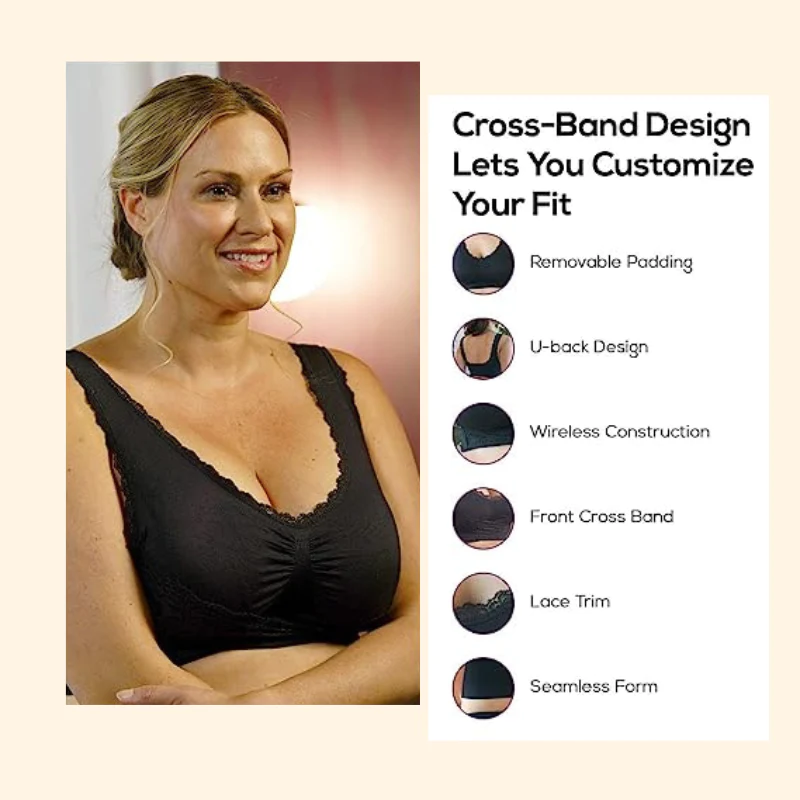 Wygodny biustonosz z gorsetem i koronkowymi biustonoszami ze skrzyżowanymi klamrami z przodu