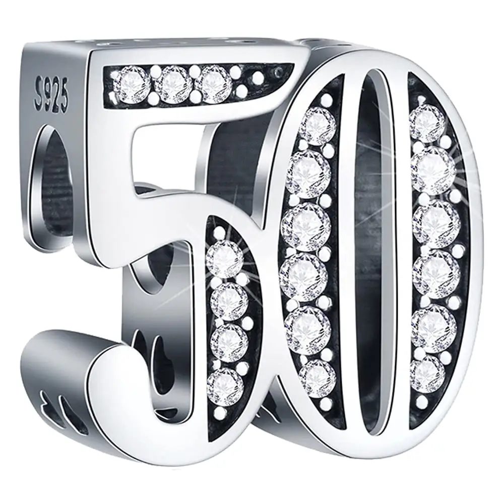 50th Birthday Charm S925 Sterling Silver Charms fits Pandora Bracelets 
