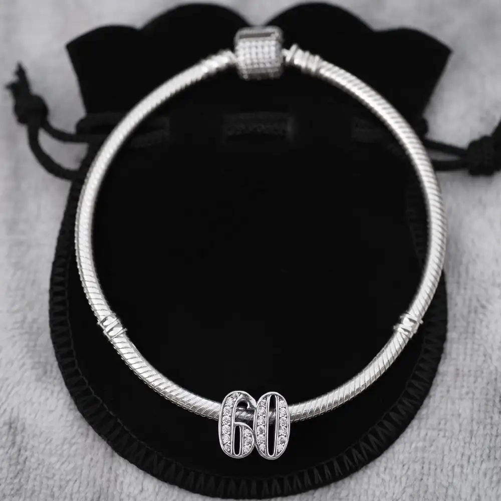 60th Birthday Charm S925 Sterling Silver Charms fits Pandora Bracelets 