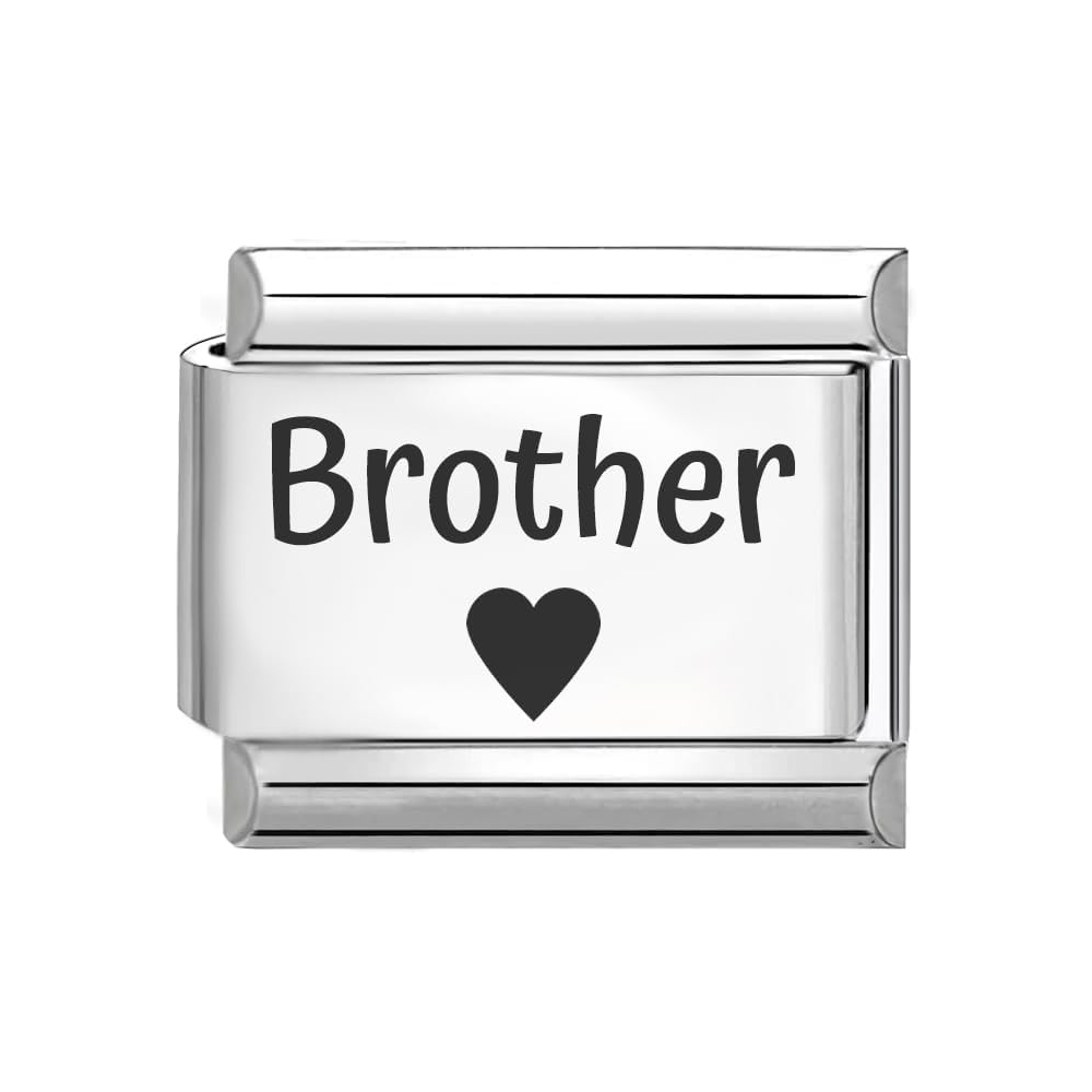 Brother Engraved Italian Charm Fits All 9mm Bracelet Links 