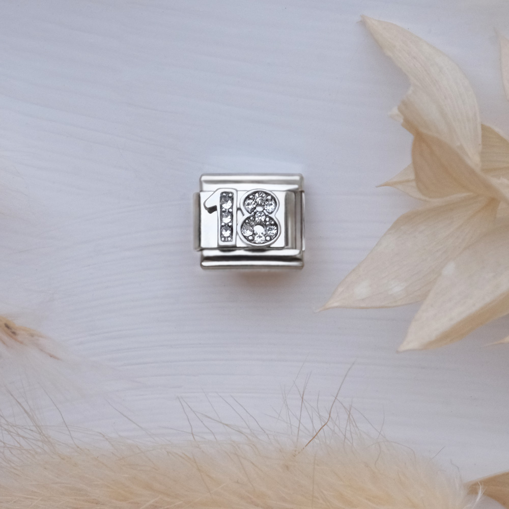 Italian Charm Link Number 18 Birthday Milestones fit 9mm bracelet  