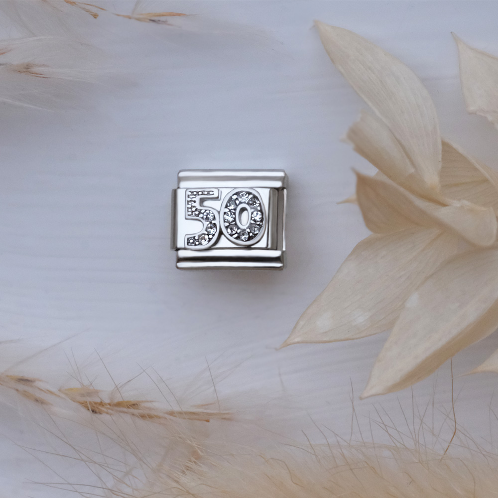 Italian Charm Link Number 50 Birthday Milestones fit 9mm bracelet  