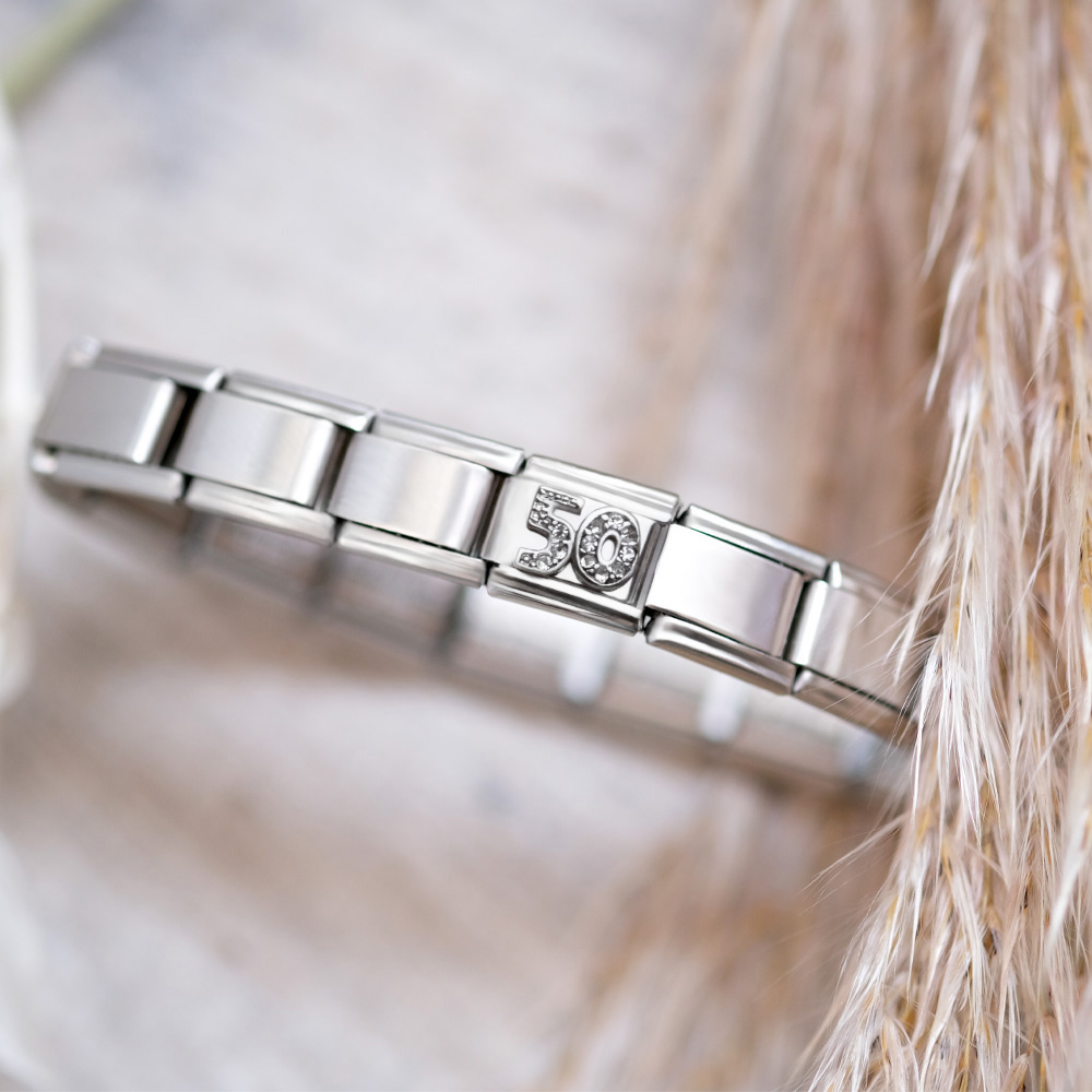 Italian Charm Link Number 50 Birthday Milestones fit 9mm bracelet  