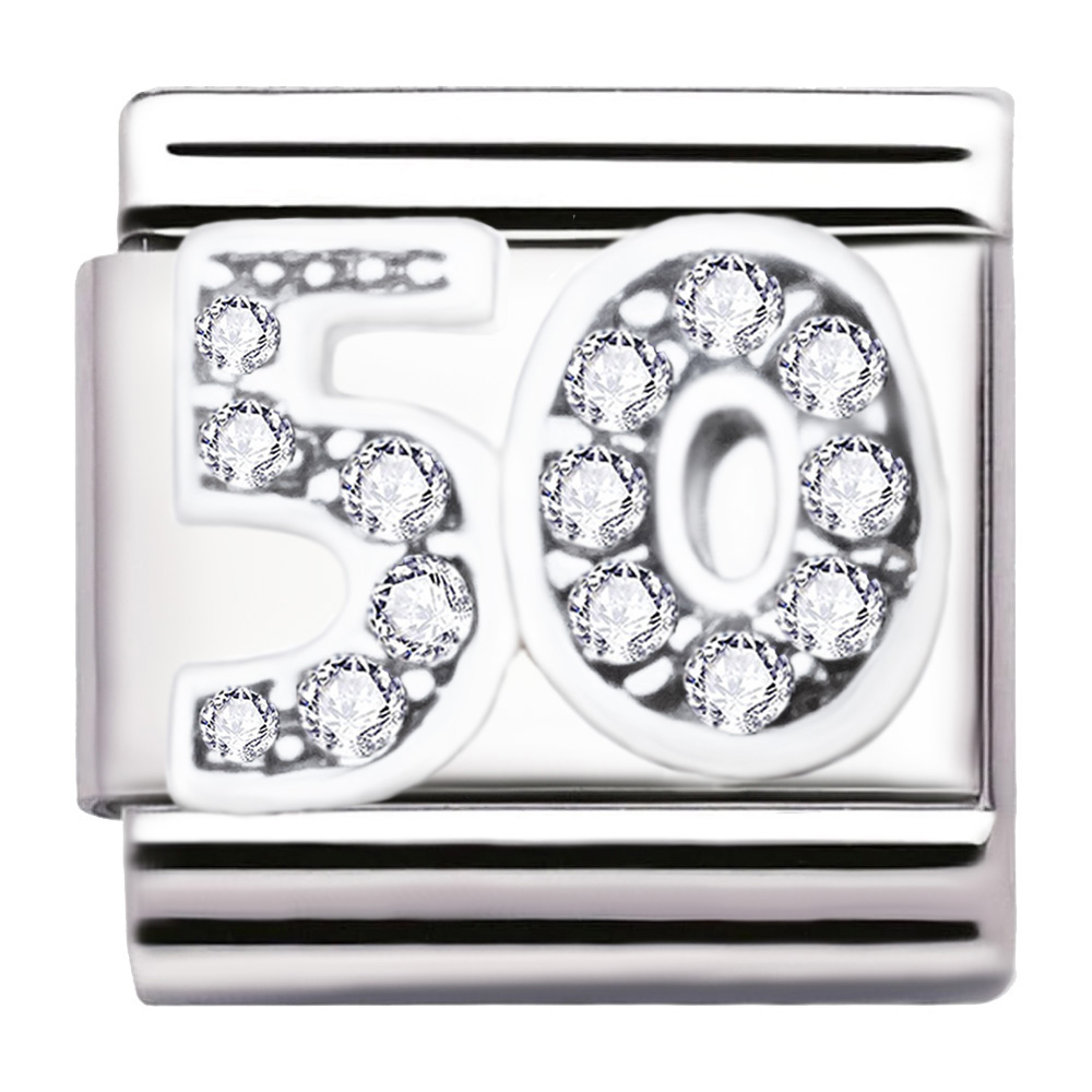 Italian Charm Link Number 50 Birthday Milestones fit 9mm bracelet  
