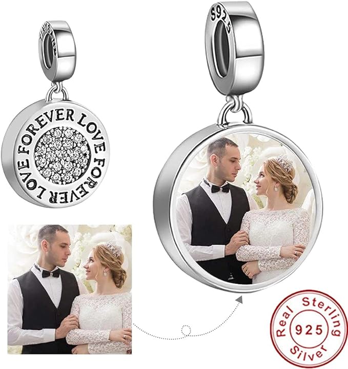Forever Love Round Personalised S925 Sterling Silver Photo Charm