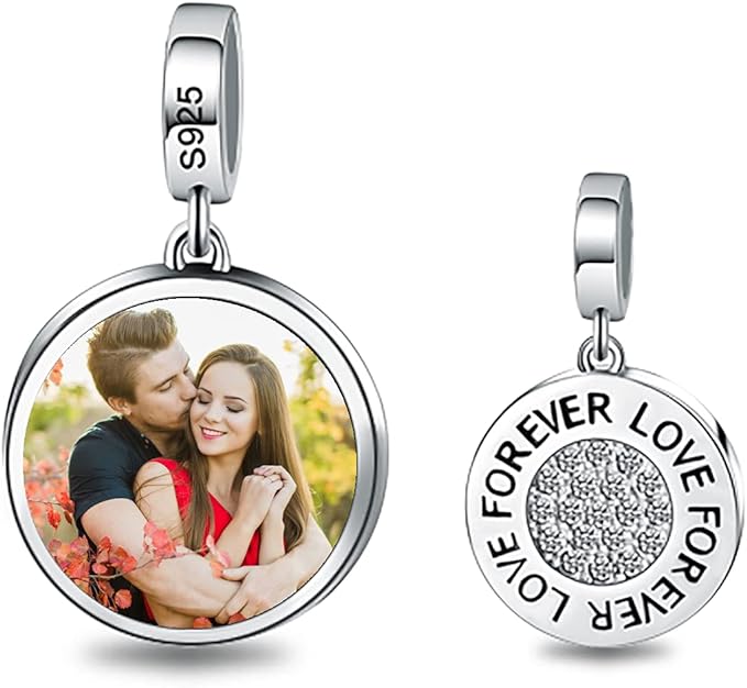 Forever Love Round Personalised S925 Sterling Silver Photo Charm