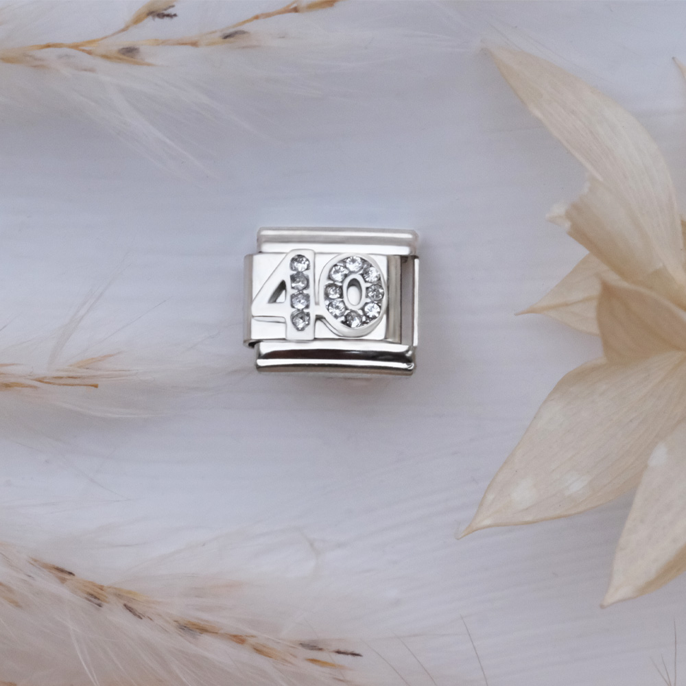 Italian Charm Link Number 40 Birthday Milestones fit 9mm bracelet  