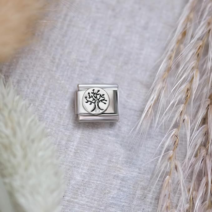 Italian Style Charm Flag Silver Tree for 9 mm Bracelets Stainless Steel 