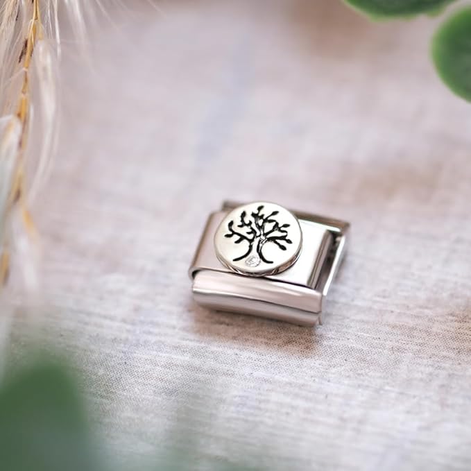 Italian Style Charm Flag Silver Tree for 9 mm Bracelets Stainless Steel 