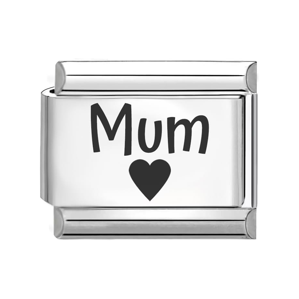 Mum Engraved Italian Charm Fits All 9mm Bracelet Links 
