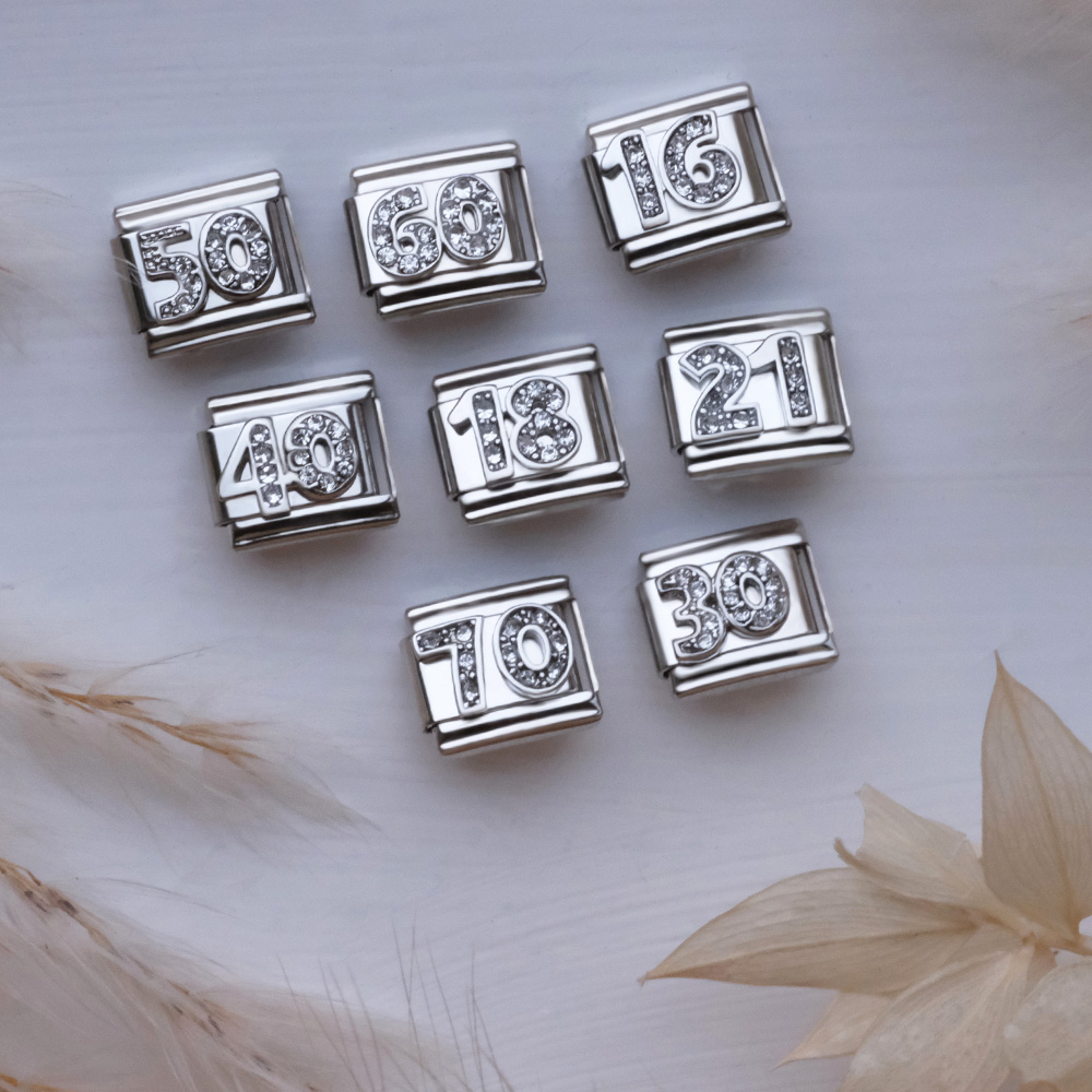 Italian Charm Link Number 18 Birthday Milestones fit 9mm bracelet  