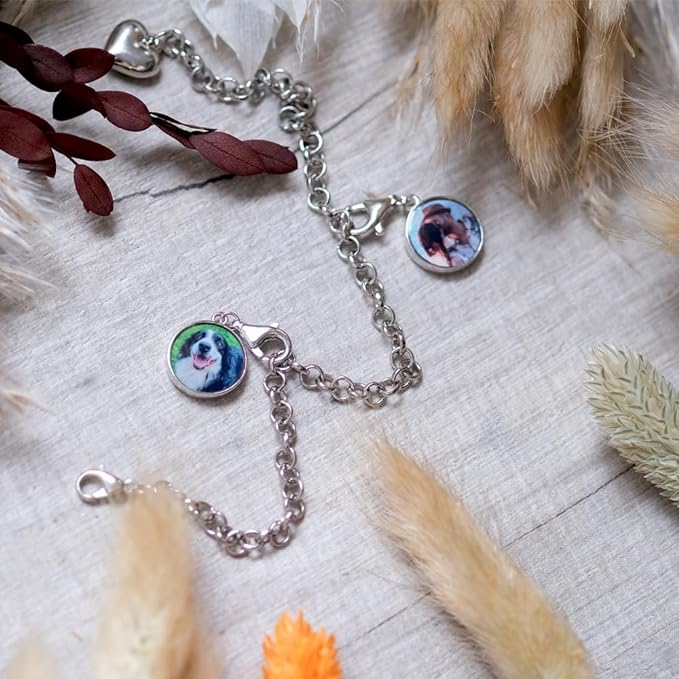 Personalised Photo Clip on Charm Pendant Sterling Silver 925 Lobster Clasp Forever Love Round