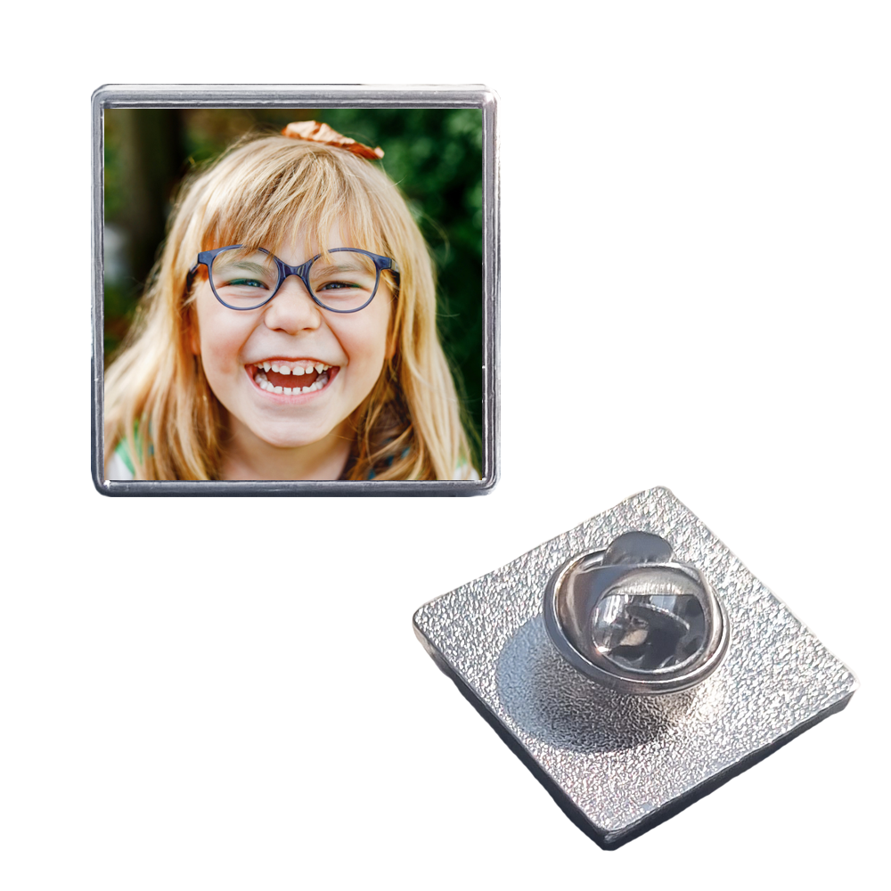 Personalised Badge Square Metal Lapel Pin With Butterfly Clutch Clasp