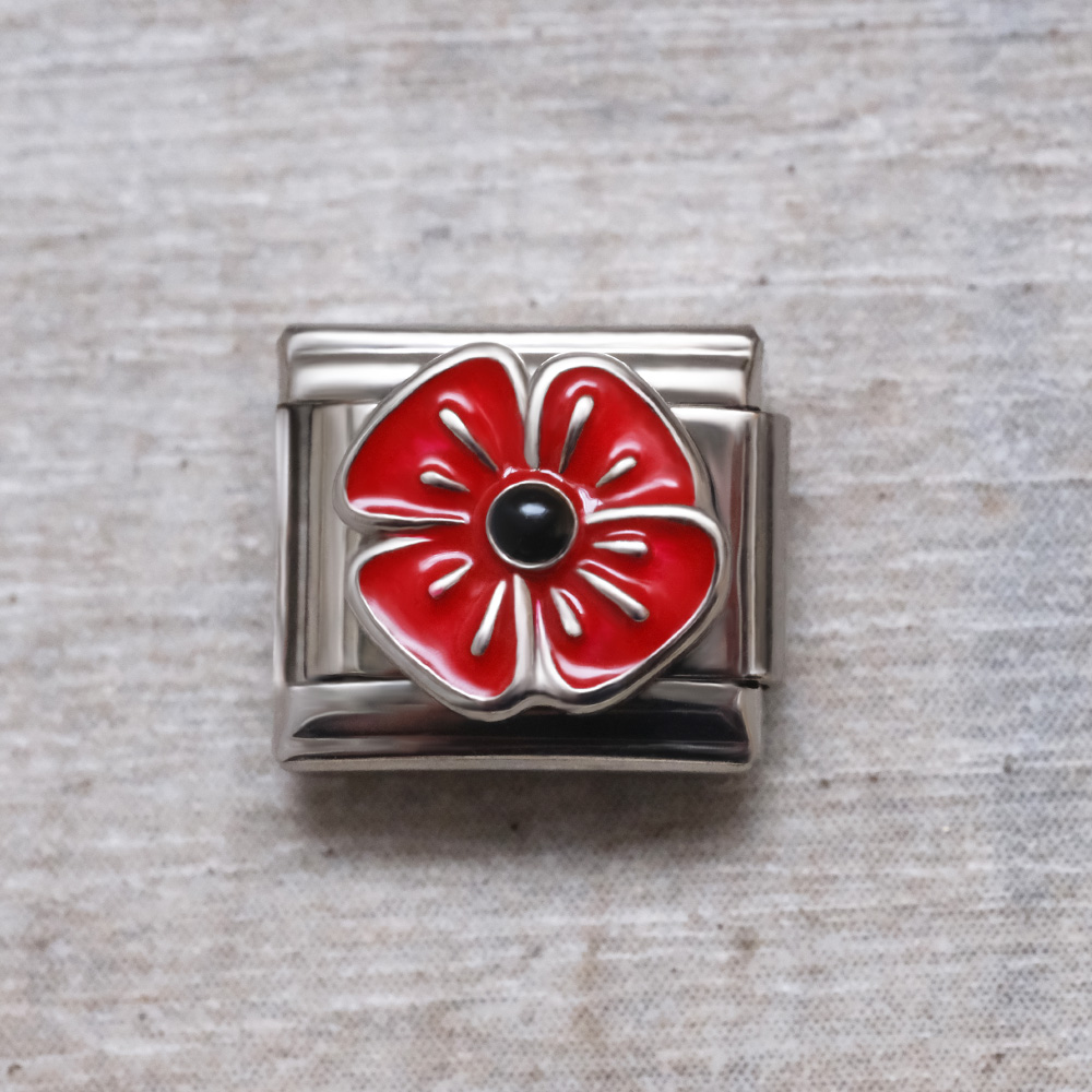 Italian Style Charm Flag Poppy flower for 9 mm Bracelets Stainless Steel 