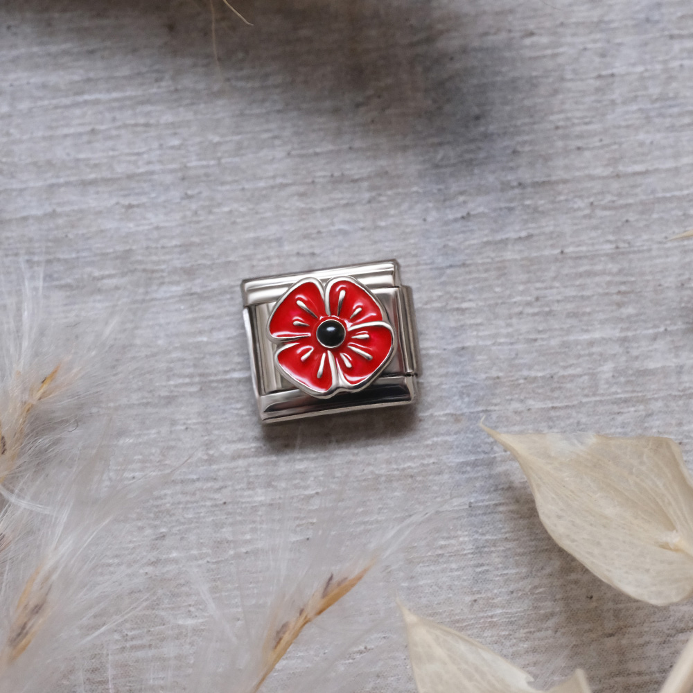 Italian Style Charm Flag Poppy flower for 9 mm Bracelets Stainless Steel 