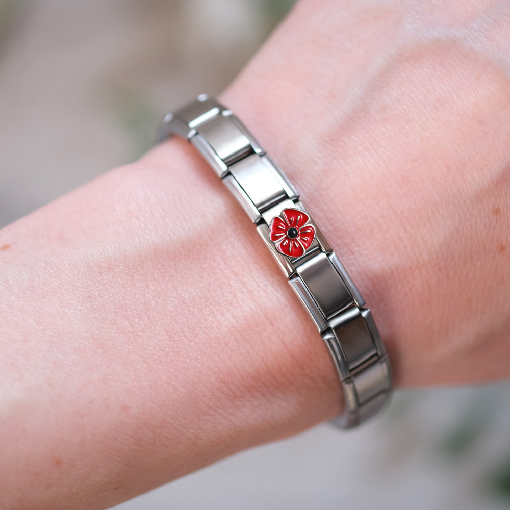 Italian Style Charm Flag Poppy flower for 9 mm Bracelets Stainless Steel 