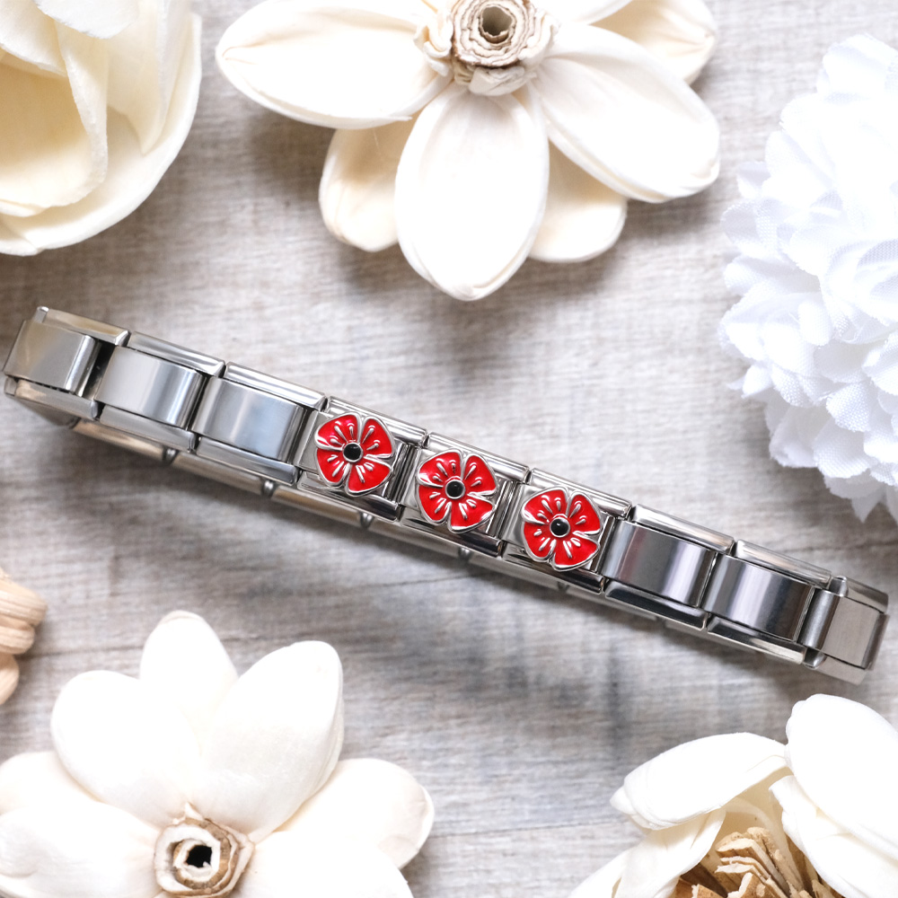 Italian Style Charm Flag Poppy flower for 9 mm Bracelets Stainless Steel 