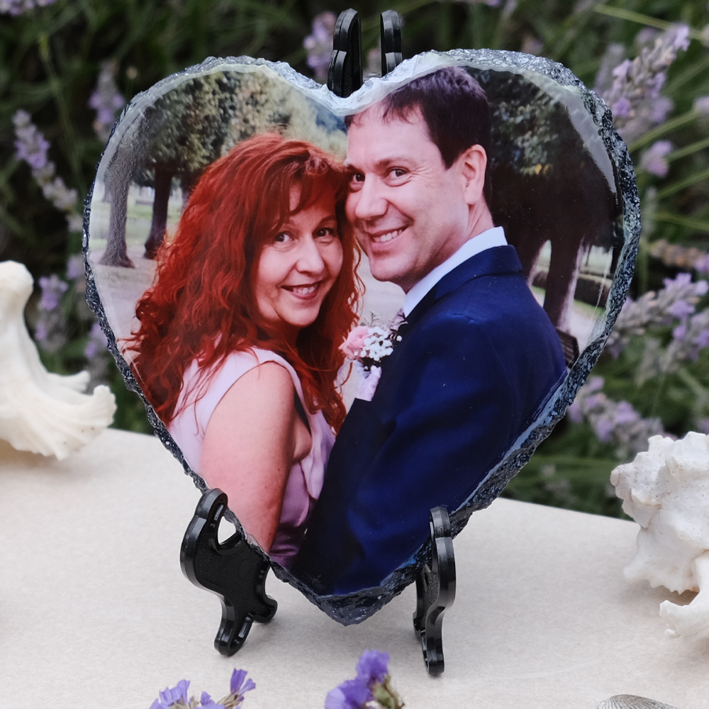 Personalised Heart Rock Slate Photo 15cm