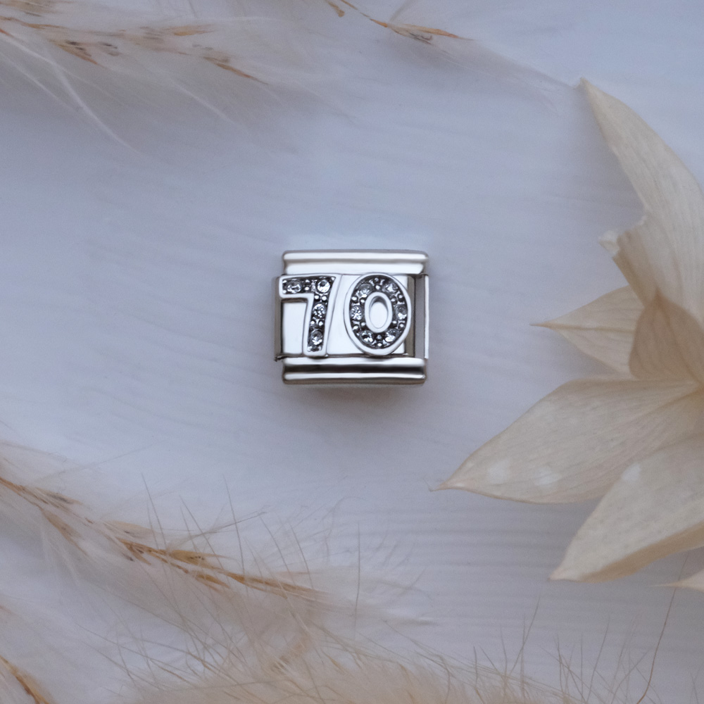 Italian Charm Link Number 70 Birthday Milestones fit 9mm bracelet  