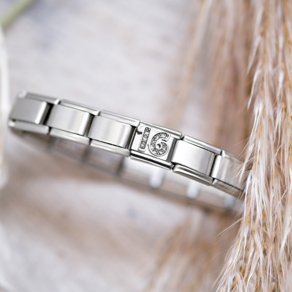 Italian Charm Link Number 16 Birthday Milestones fit 9mm bracelet  