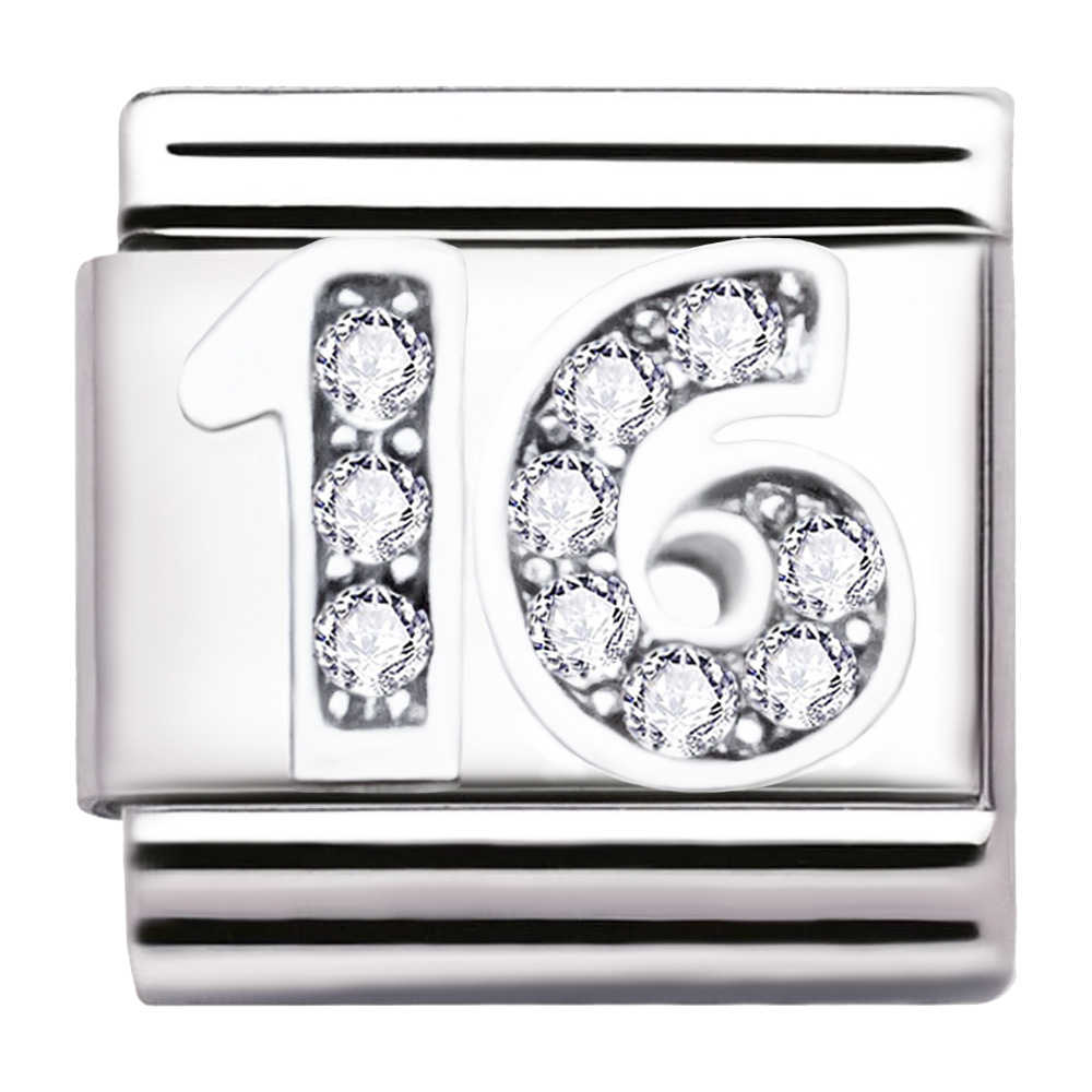 Italian Charm Link Number 16 Birthday Milestones fit 9mm bracelet  
