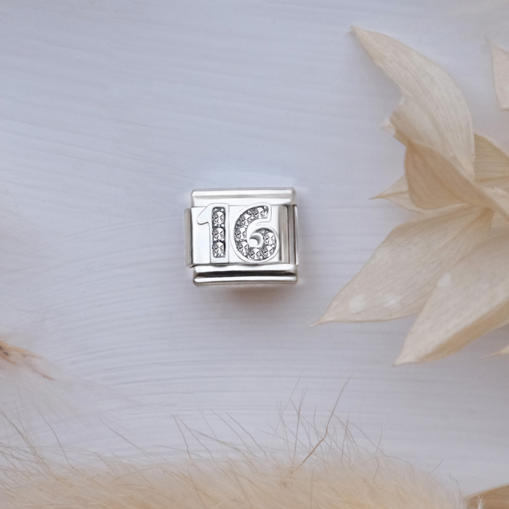Italian Charm Link Number 16 Birthday Milestones fit 9mm bracelet  