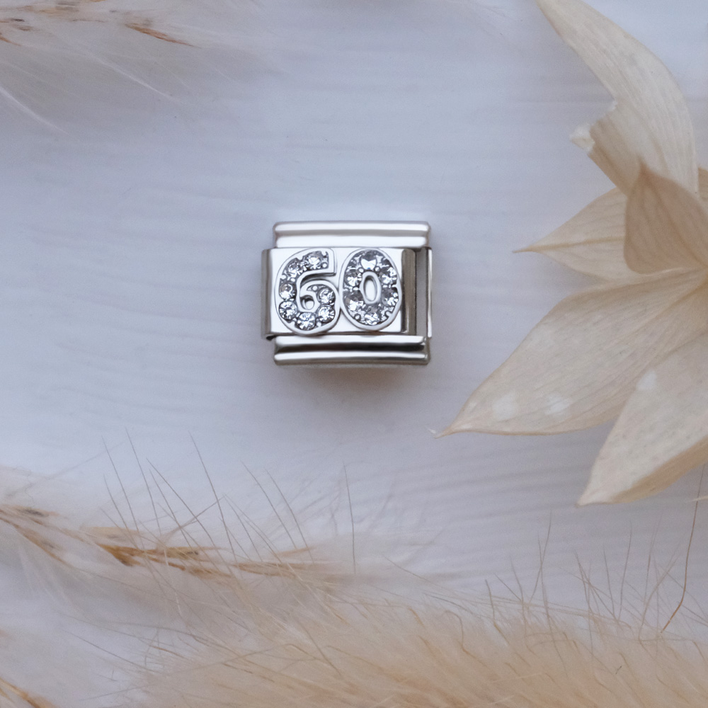 Italian Charm Link Number 60 Birthday Milestones fit 9mm bracelet  