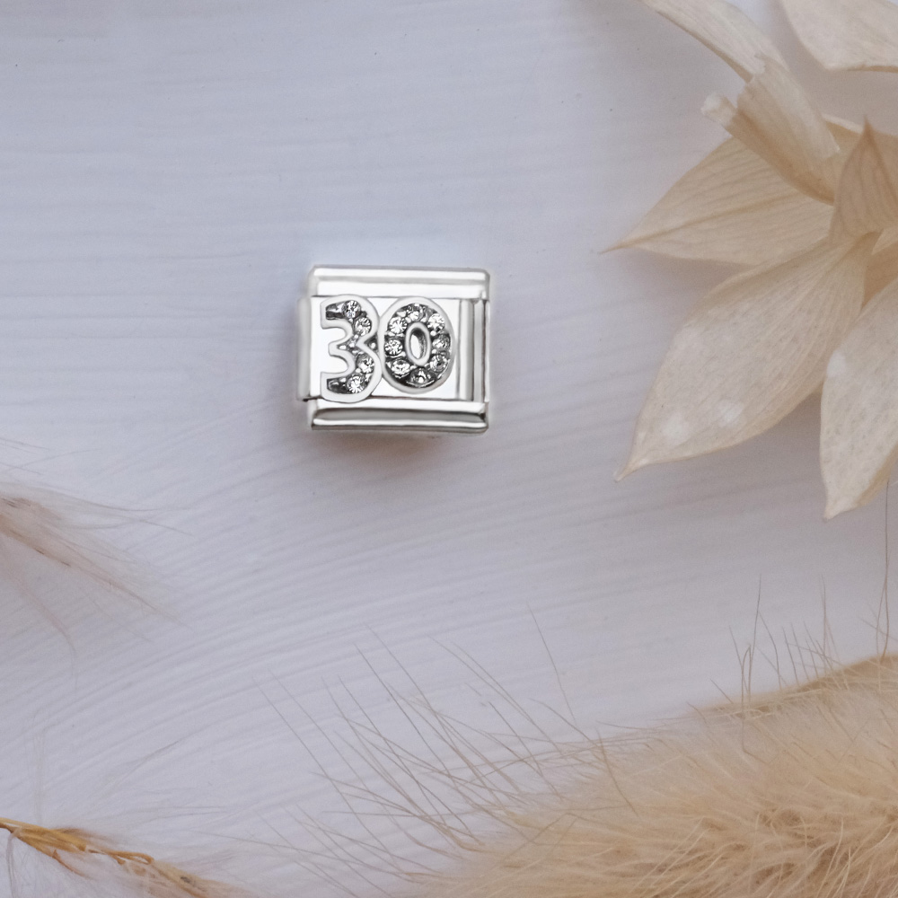 Italian Charm Link Number 30 Birthday Milestones fit 9mm bracelet  