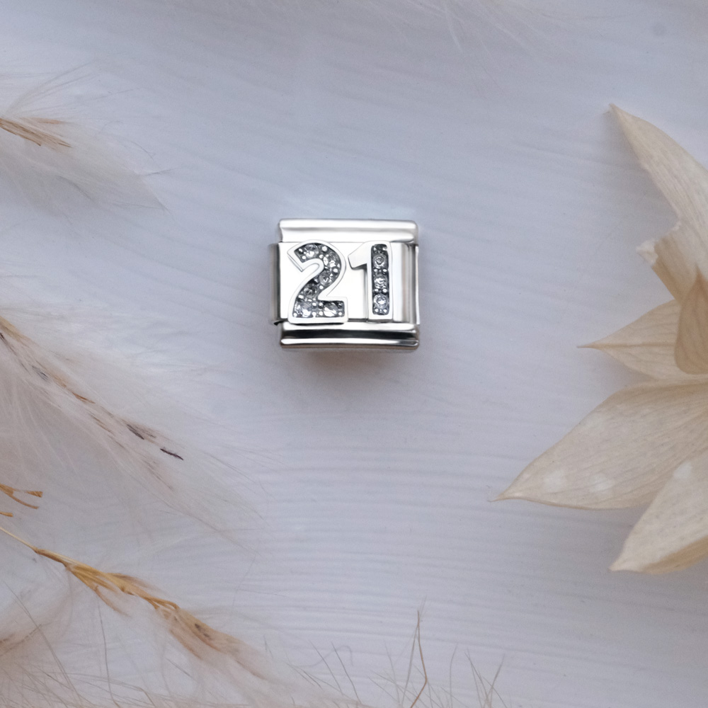 Italian Charm Link Number 21 Birthday Milestones fit 9mm bracelet  