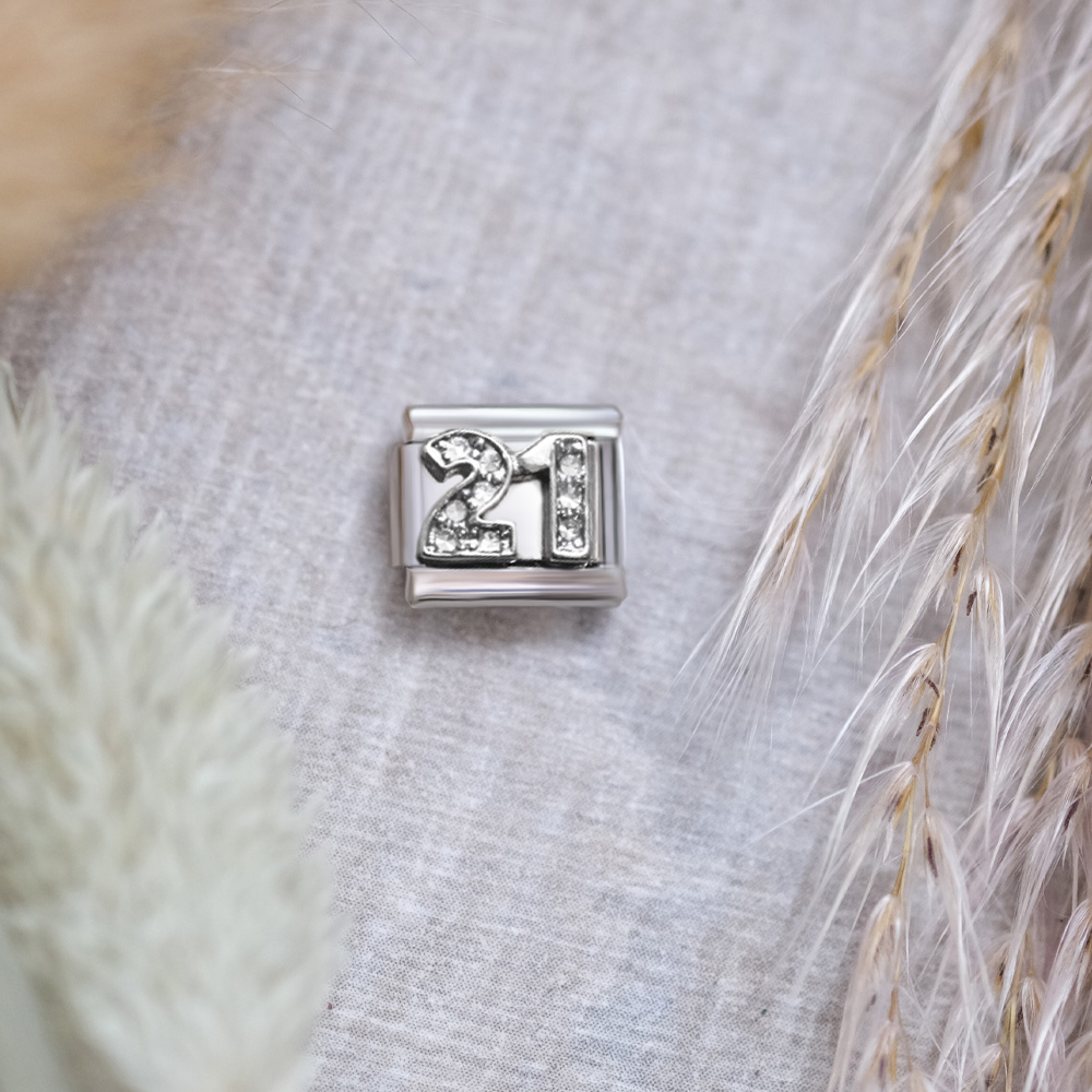 Italian Charm Link Number 21 Birthday Milestones fit 9mm bracelet  