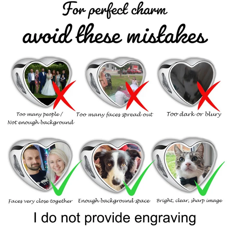 Custom Love Heart Photo Charm Stainless Steel