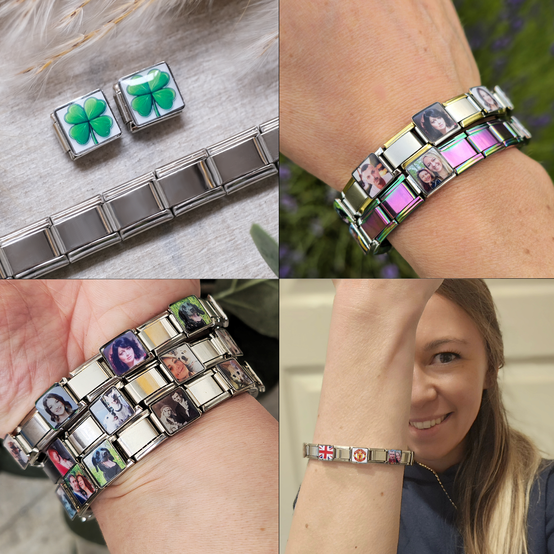 Personalised 2x Italian Photo Charms with Italian Style 9 mm Bracelet