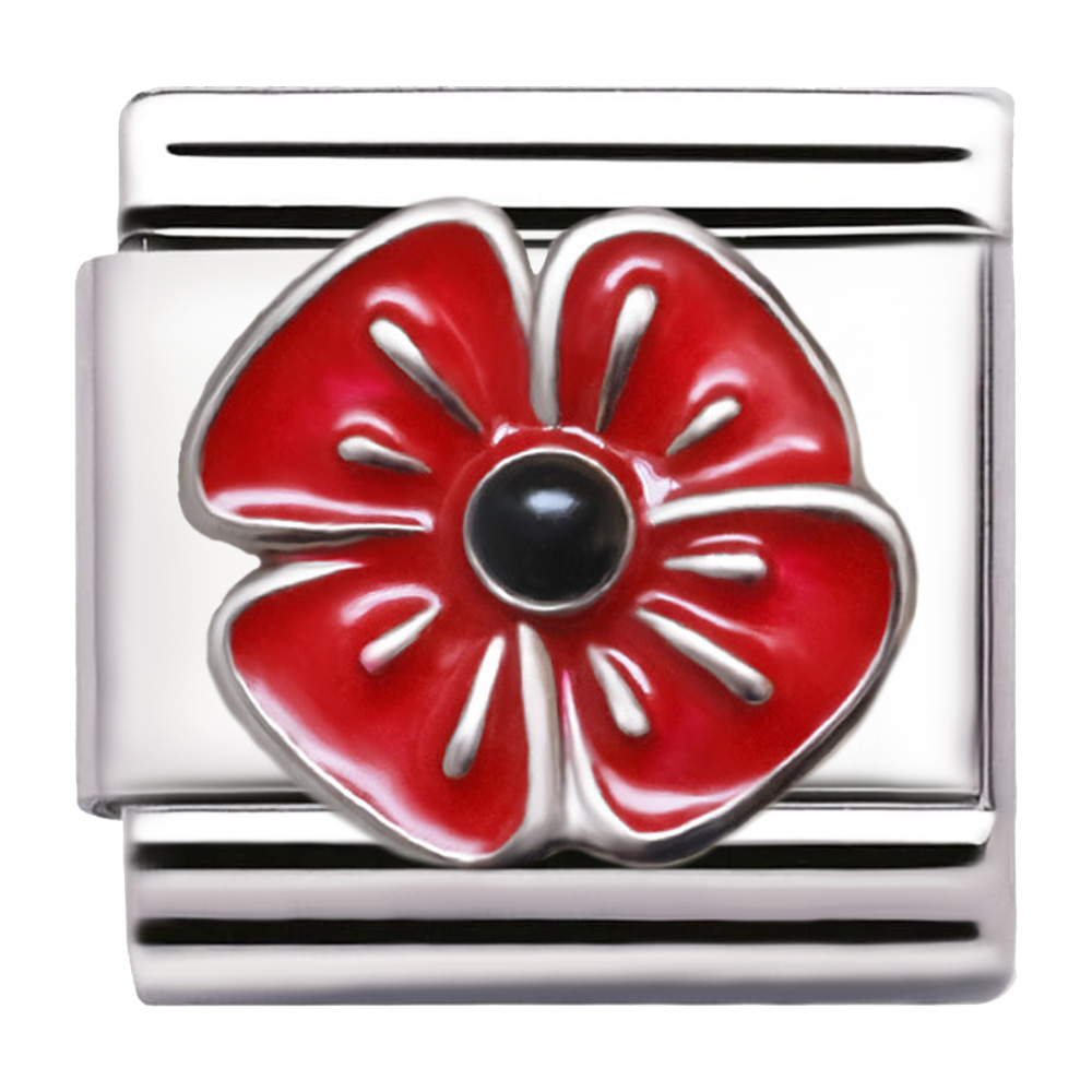 Italian Style Charm Flag Poppy flower for 9 mm Bracelets Stainless Steel 