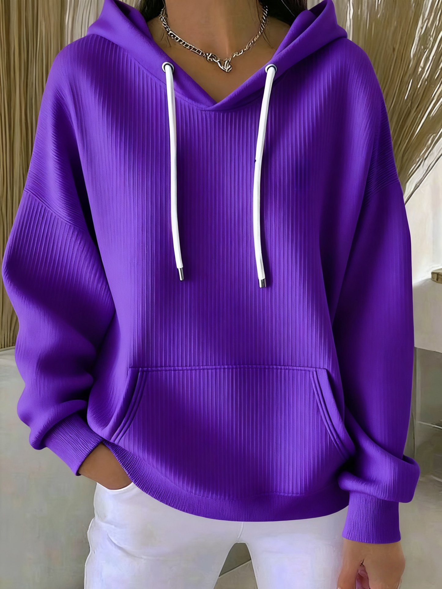 Women's casual retro ribbed sweatshirt