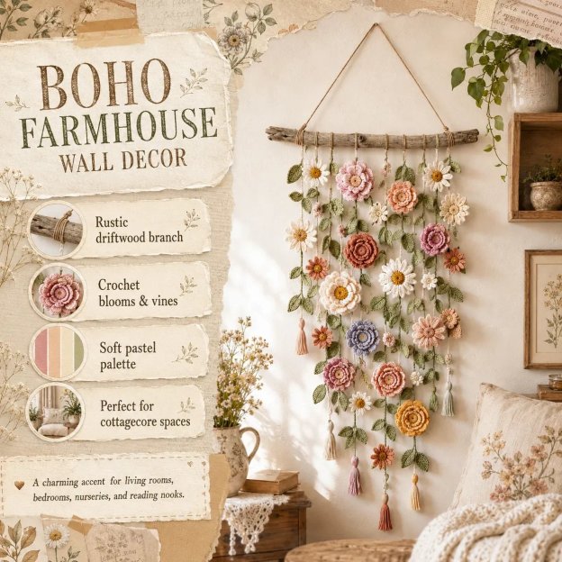 Boho Crochet Flower Wall Hanging Decor