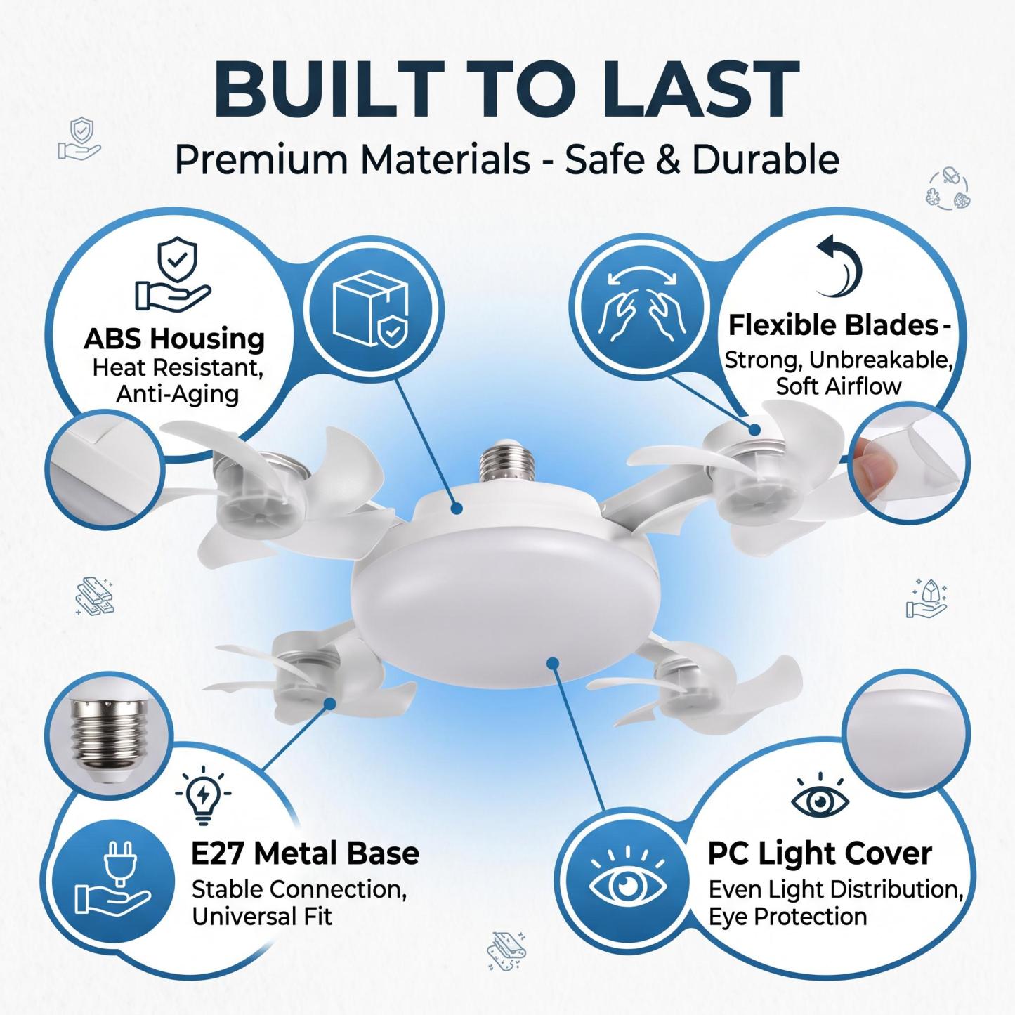 2026 New E27 Socket Ceiling Fan Light - 2-in-1 Silent LED Fan with Remote Control, Energy-Saving Cooling & Lighting Combo for Home Bedroom