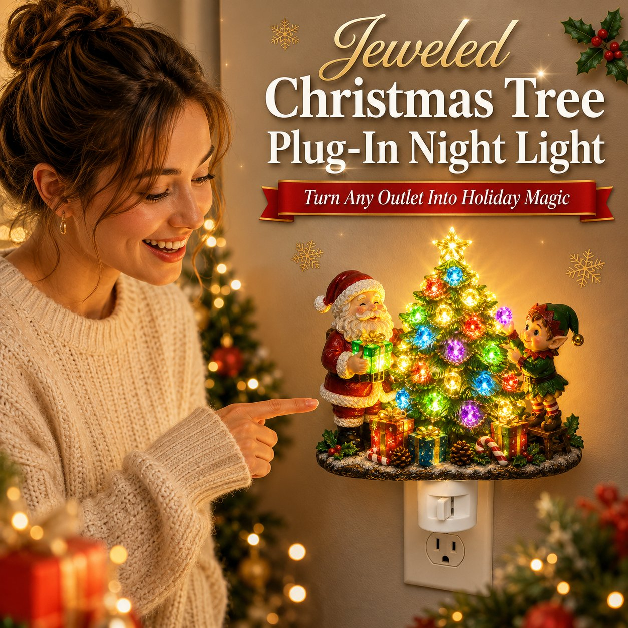 Jeweled Christmas Tree Plug-In Night Light