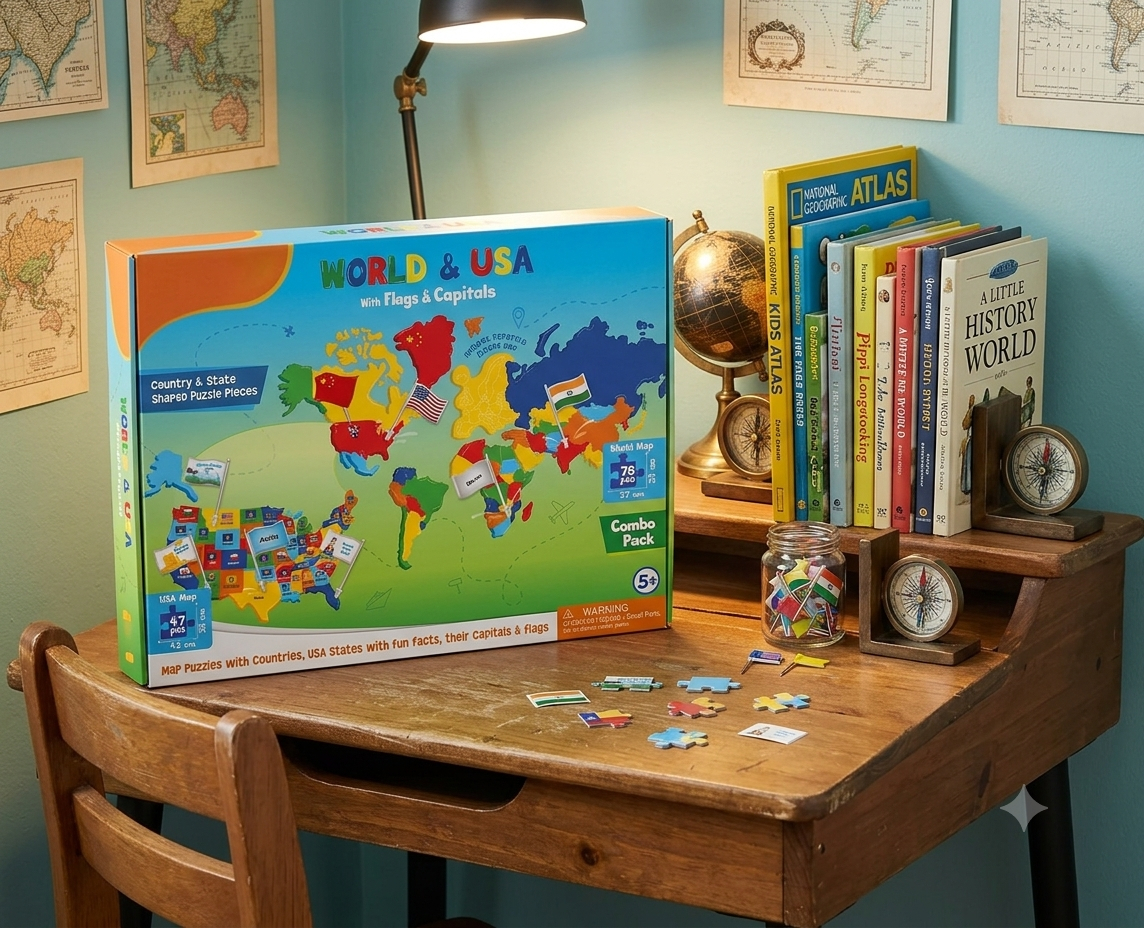World Map & USA Map Puzzle Set