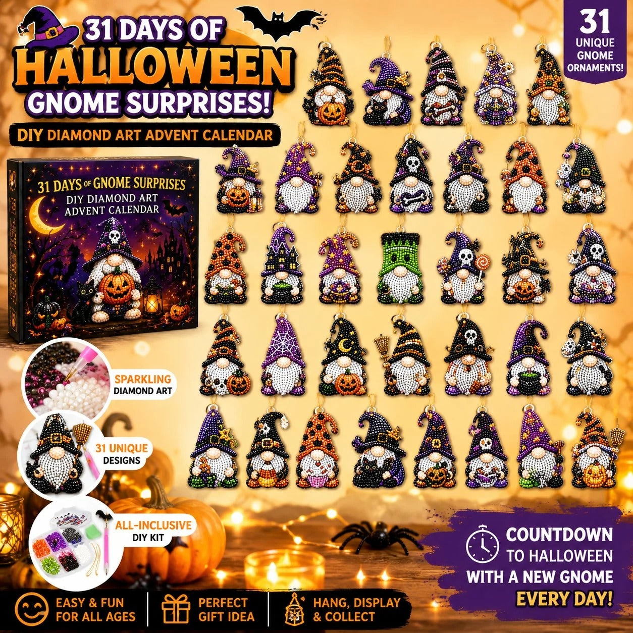31 Days of Gnome Surprises Halloween Diamond Painting Advent Calendar