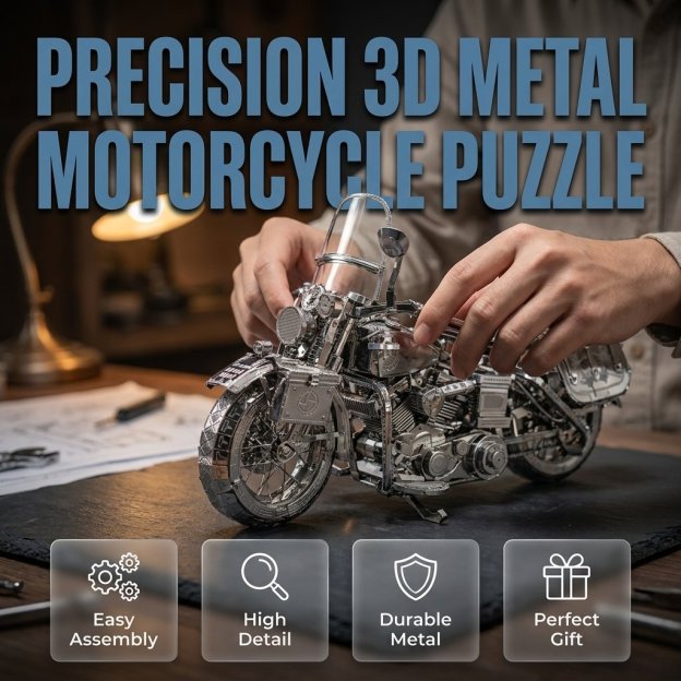 🔥Silver 3D Metal Motorcycle Construction Puzzle